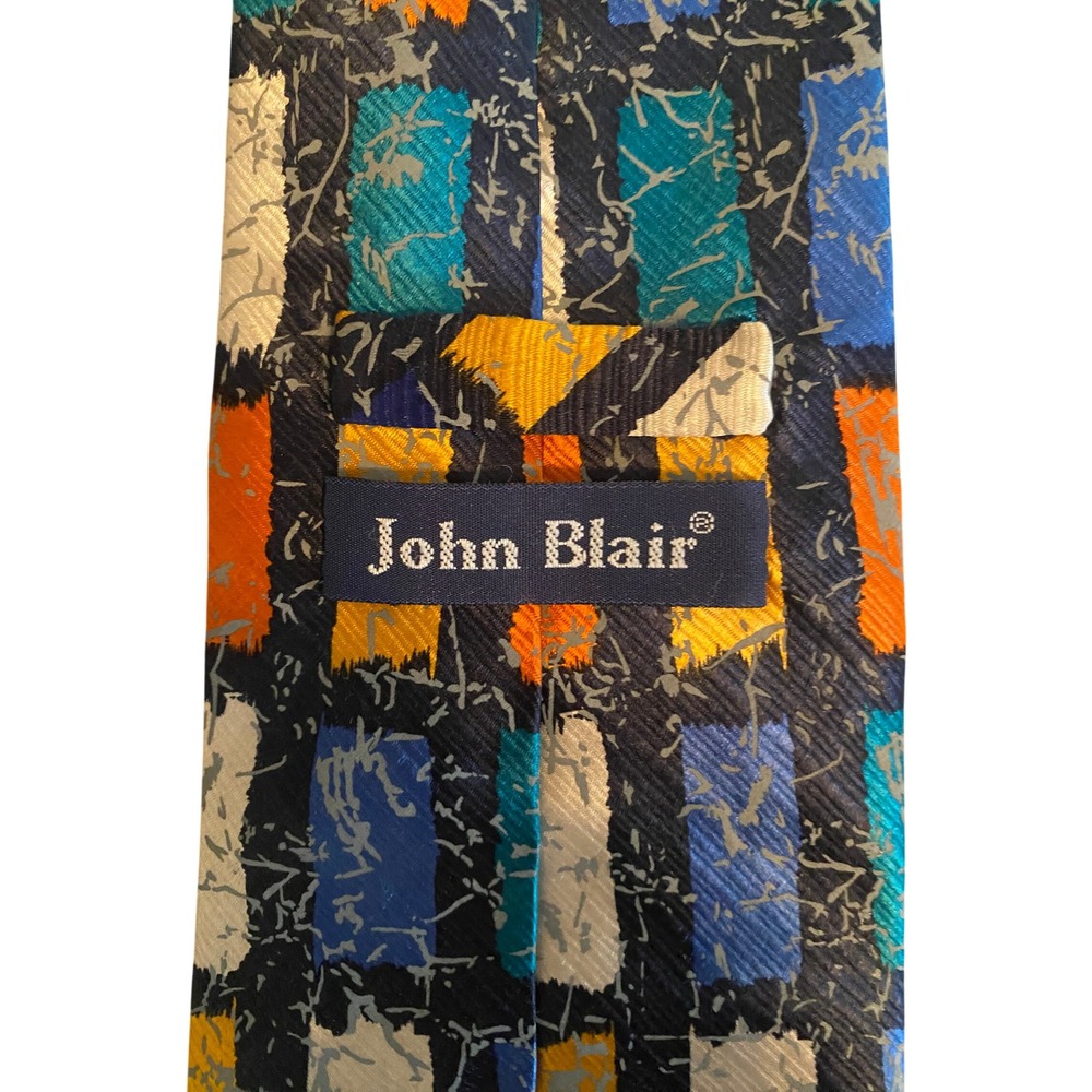 John Blair‎ Mens Silk Tie Abstract Geometric Color Blue Orange Yellow RN94984